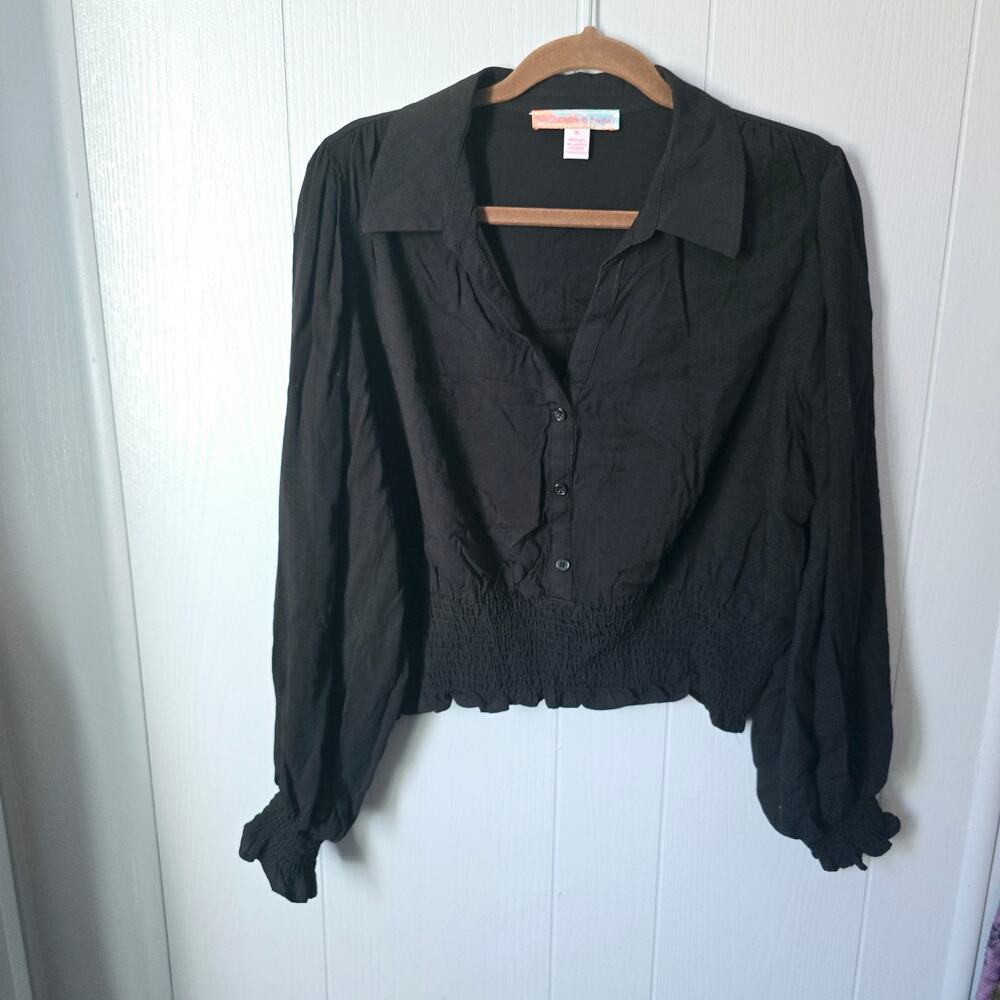 Watermelon Sugar Black Button Up Blouse Size XL – Cropped, Cottagecore, Romantic